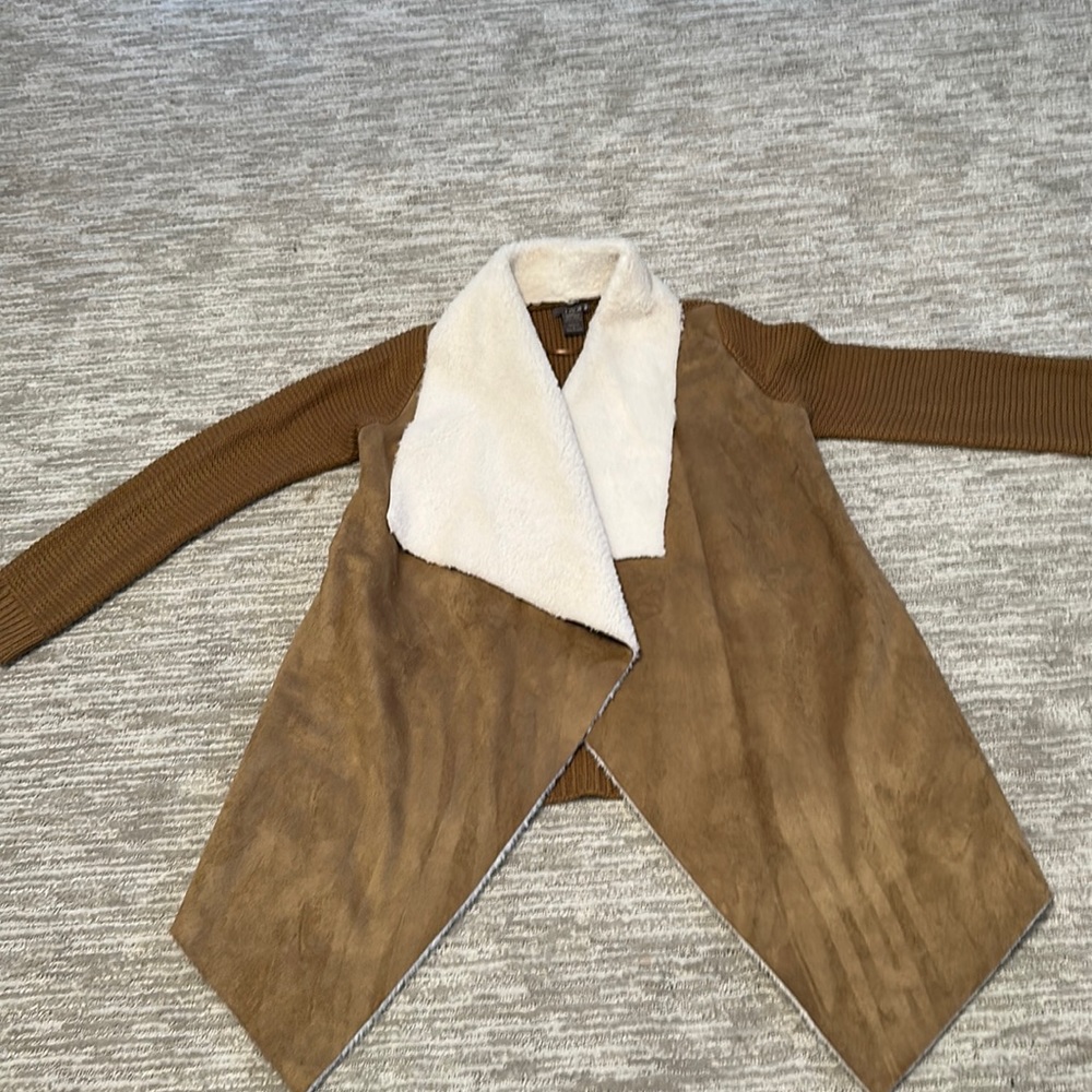 Cardigan, sweater, faux suede